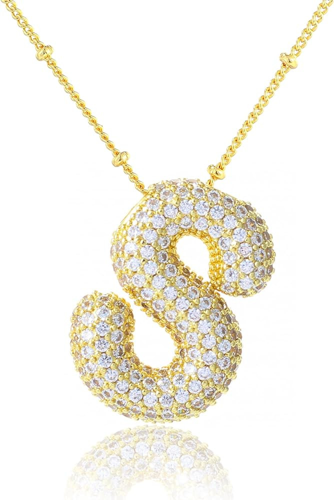 KELMALL Gold Bubble Initial Letter Necklace for Women - Elegant 18k Gold A-Z Alphabet Pendant Nec... | Amazon (US)