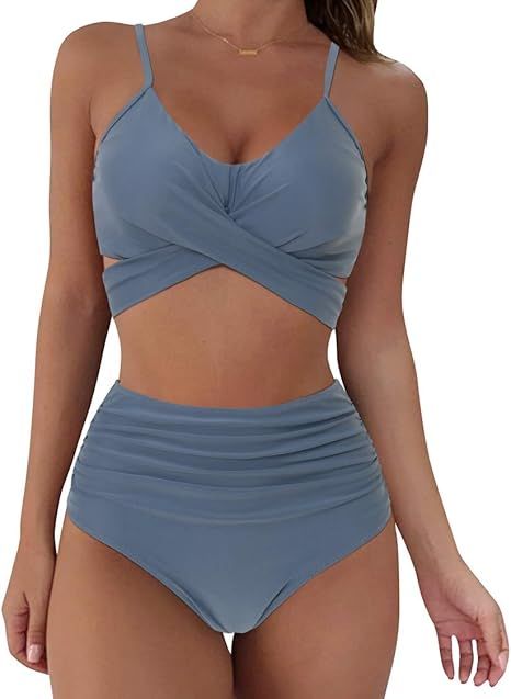 SUUKSESS Women Wrap Bikini Set Push Up High Waisted 2 Piece Swimsuits | Amazon (US)