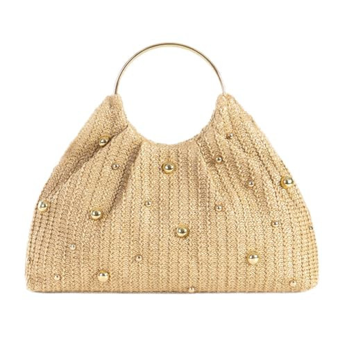 Chic Straw Clutch Purses for Women Top Handle Summer Bag Ideal Vacation Handbags Beach Woven Bag | Amazon (US)