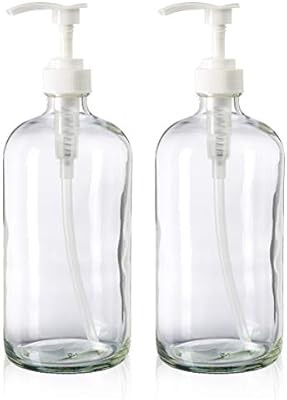 32-Ounce Large Clear Glass Boston Round Bottles w/Pumps. Great for Lotions, Soaps, Oils, Sauces -... | Amazon (US)