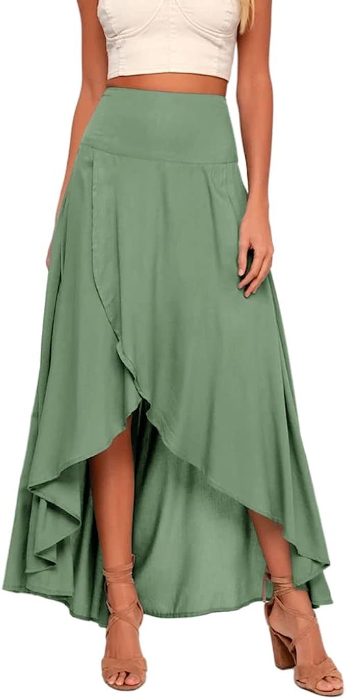 Women's High Low Maxi Skirts Asymmetrical Elastic High Waist Long Draped Tulip Hem Skirt | Amazon (US)