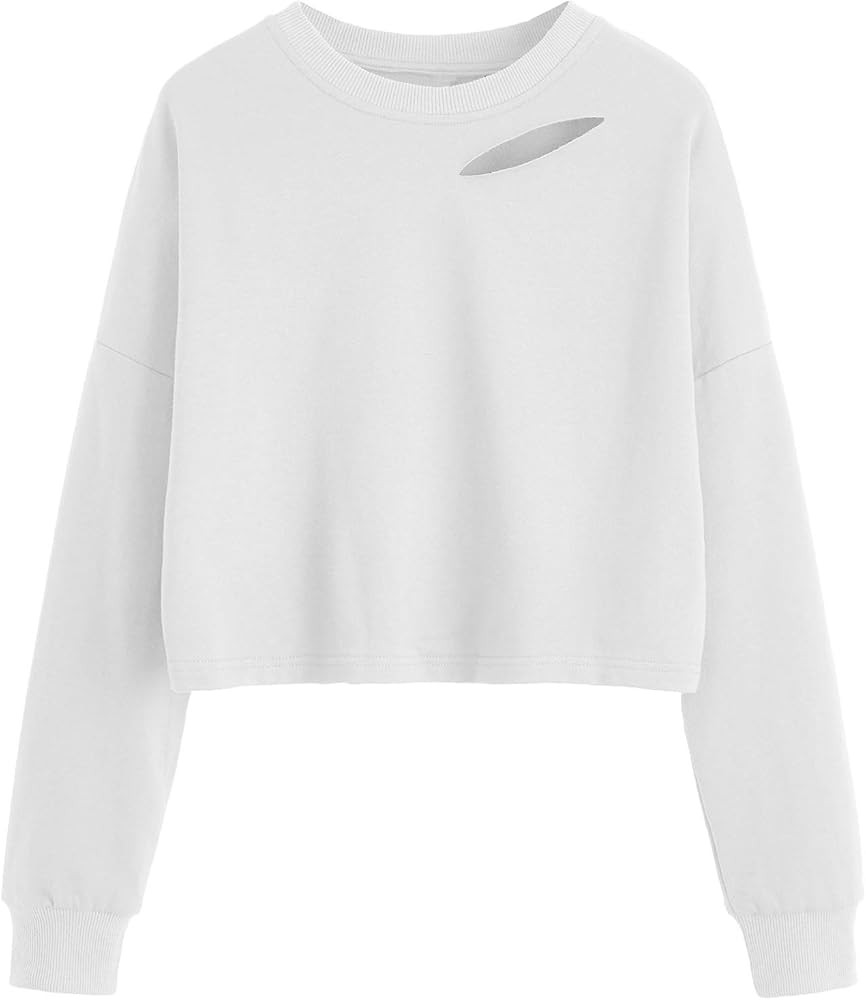 SweatyRocks Women's Long Sleeve Crop Tops Distressed Ripped Cut Out Pullover Sweatshirt | Amazon (US)