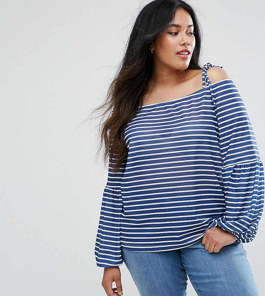 ASOS CURVE Top in Stripe with Off Shoulder and Pretty Bell Sleeve - Multi | ASOS US