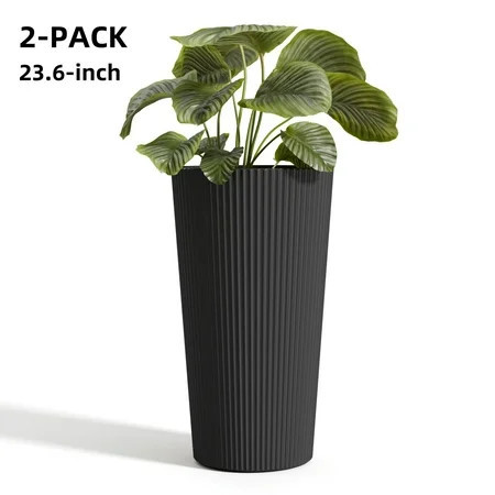 Chiccushion 23.6 inch Tall Planter Set of 2, Large Plastic Round Planter for Outdoor Indoor Garden Patio Front Door, Black | Walmart (US)
