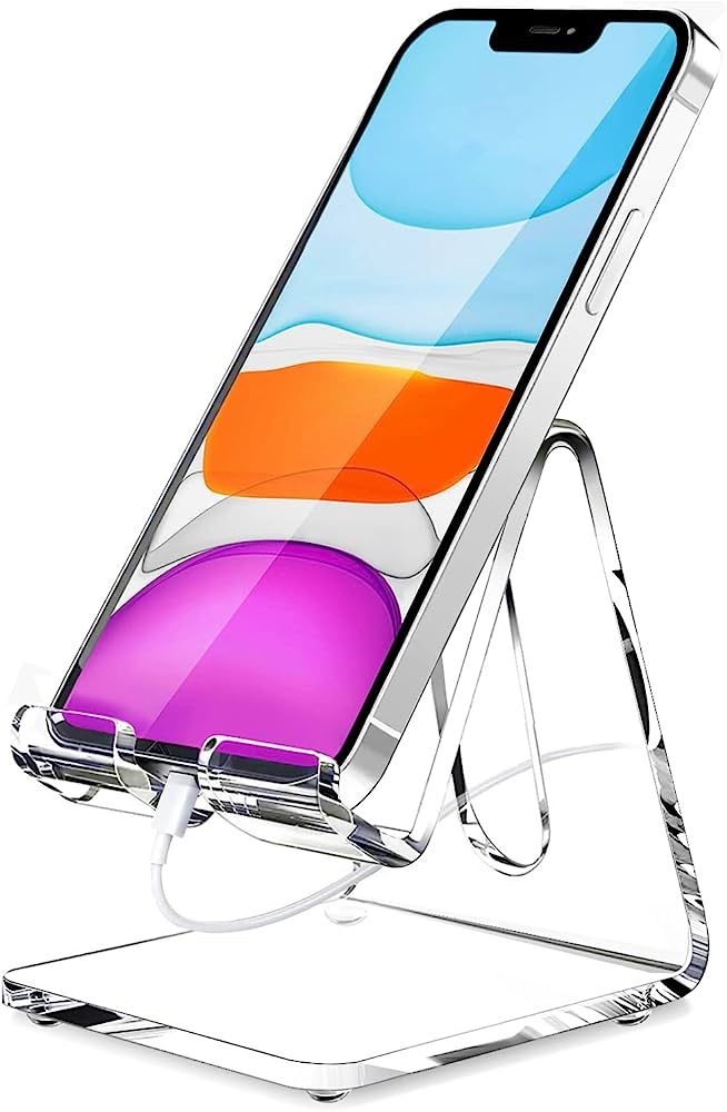 Crpich Acrylic Cell Phone Stand, Portable Clear Phone Stand for Desk, Compatible with Phone15 14 ... | Amazon (US)