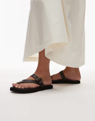 Topshop Premium Kimberley real leather flat sandal in black | ASOS | ASOS (Global)