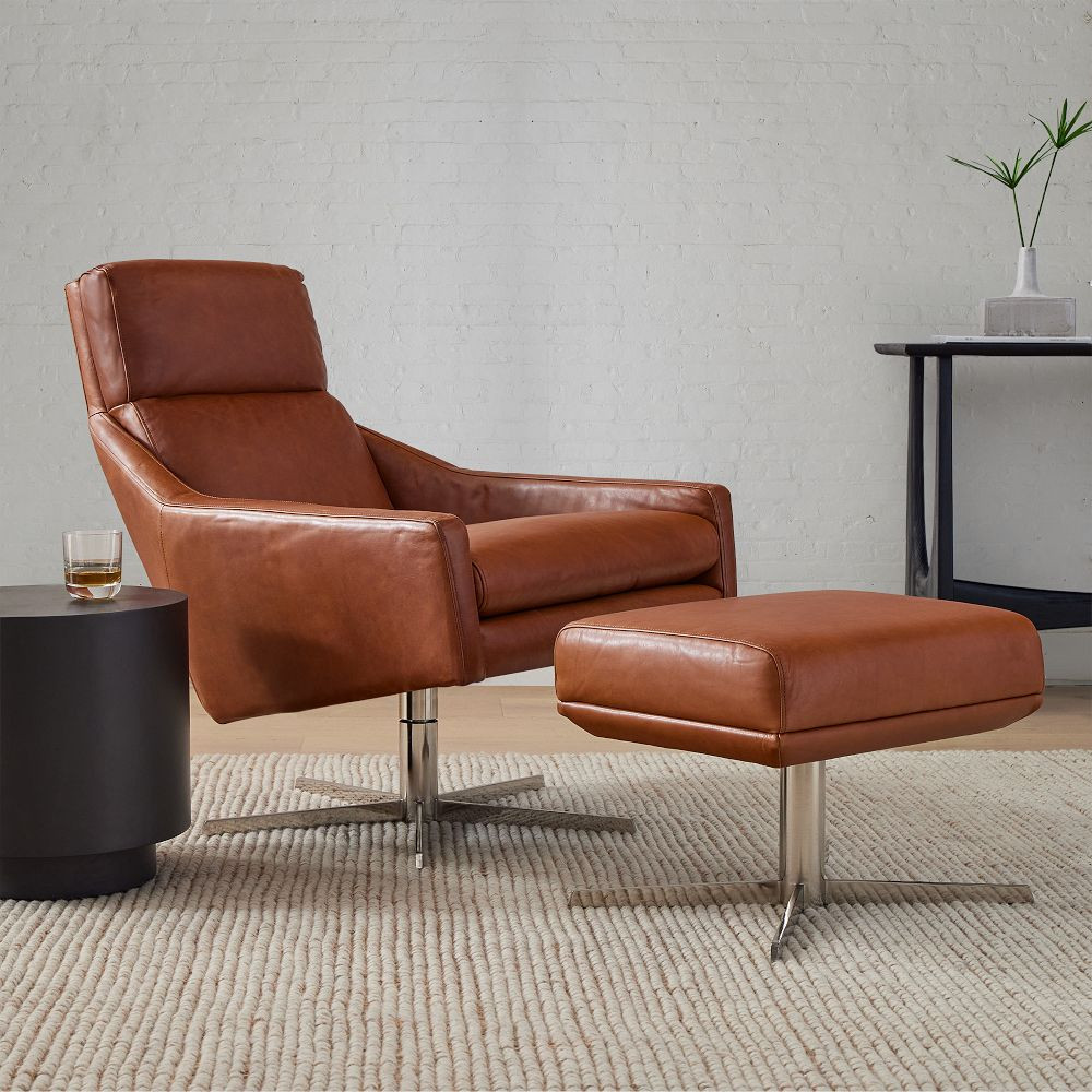 Austin Leather Swivel Chair & Ottoman Set | West Elm (US)