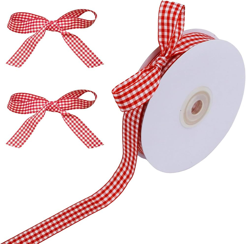35 Yard Red and White Gingham Ribbon Picnic Craft Ribbon Christmas Wired Edge Plaid Ribbon for Cr... | Amazon (US)