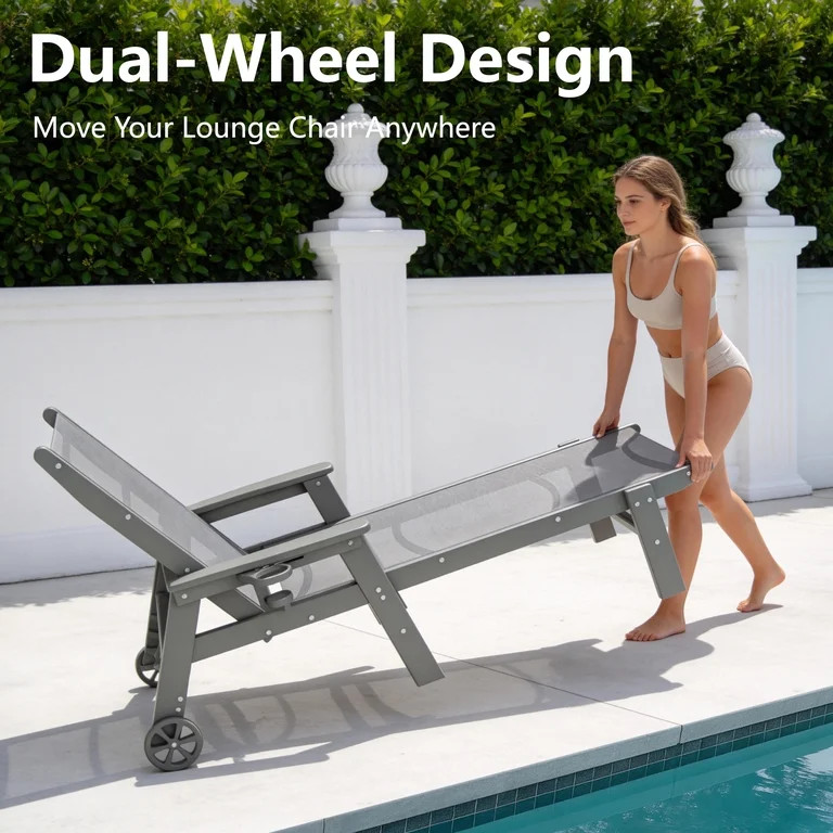 FOOWIN Textilene Patio Chaise Lounge Chair, 5 Positions Adjustable Backrest Outdoor Lounge Chair ... | Walmart (US)