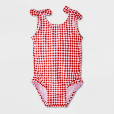 Baby Girls' Gingham One Piece Swimsuit - Cat & Jack™ Red | Target