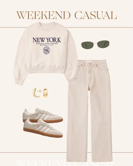 Weekend casual 🤍 neutral outfit, casual outfit, fall fashion, sweatshirt, adidas sambas, denim, ootd

#LTKstyletip #LTKSeasonal