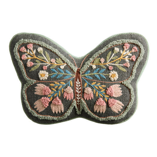 Navy Multicolor Embroidered Butterfly Shaped Pillow by World Market | World Market