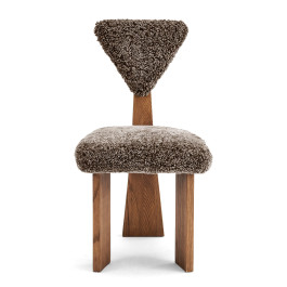 Giraffe Genuine Sheepskin Upholstered Wood Dining Chair with Three Legs | Eternity Modern