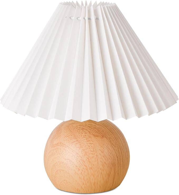 KUNJOULAM Small Pleated Table Lamp, Modern Bedside Nightstand Lamp with Beige Lampshade, Metal Ba... | Amazon (US)