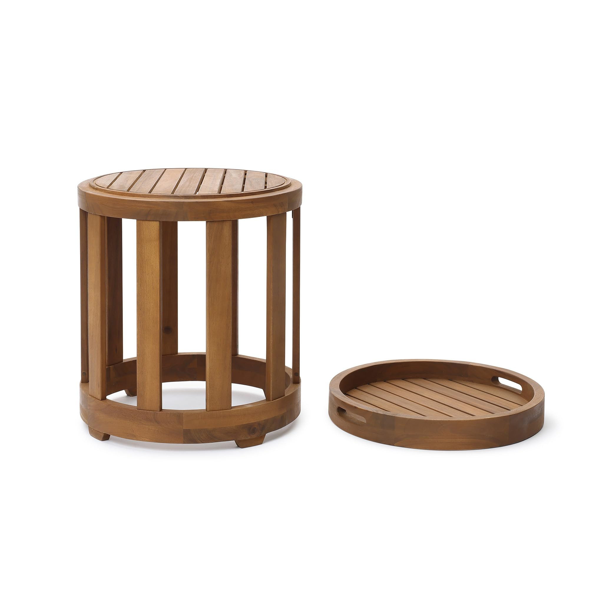 LuxenHome 22.4" Outdoor End Tables for Patio, Acacia Wood Outdoor Side Table with Removable Tray Top, Patio Accent Table with Slatted Design for Porch, Patio, Garden, Deck | Amazon (US)