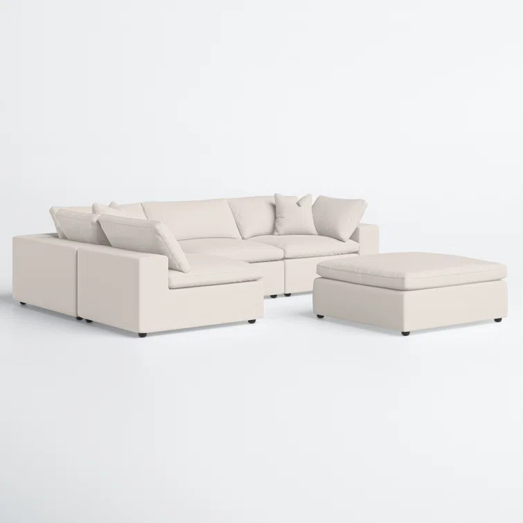 Ramona 133" Wide  Reversible Down Cushion Modular Sectional with Ottoman | Wayfair North America