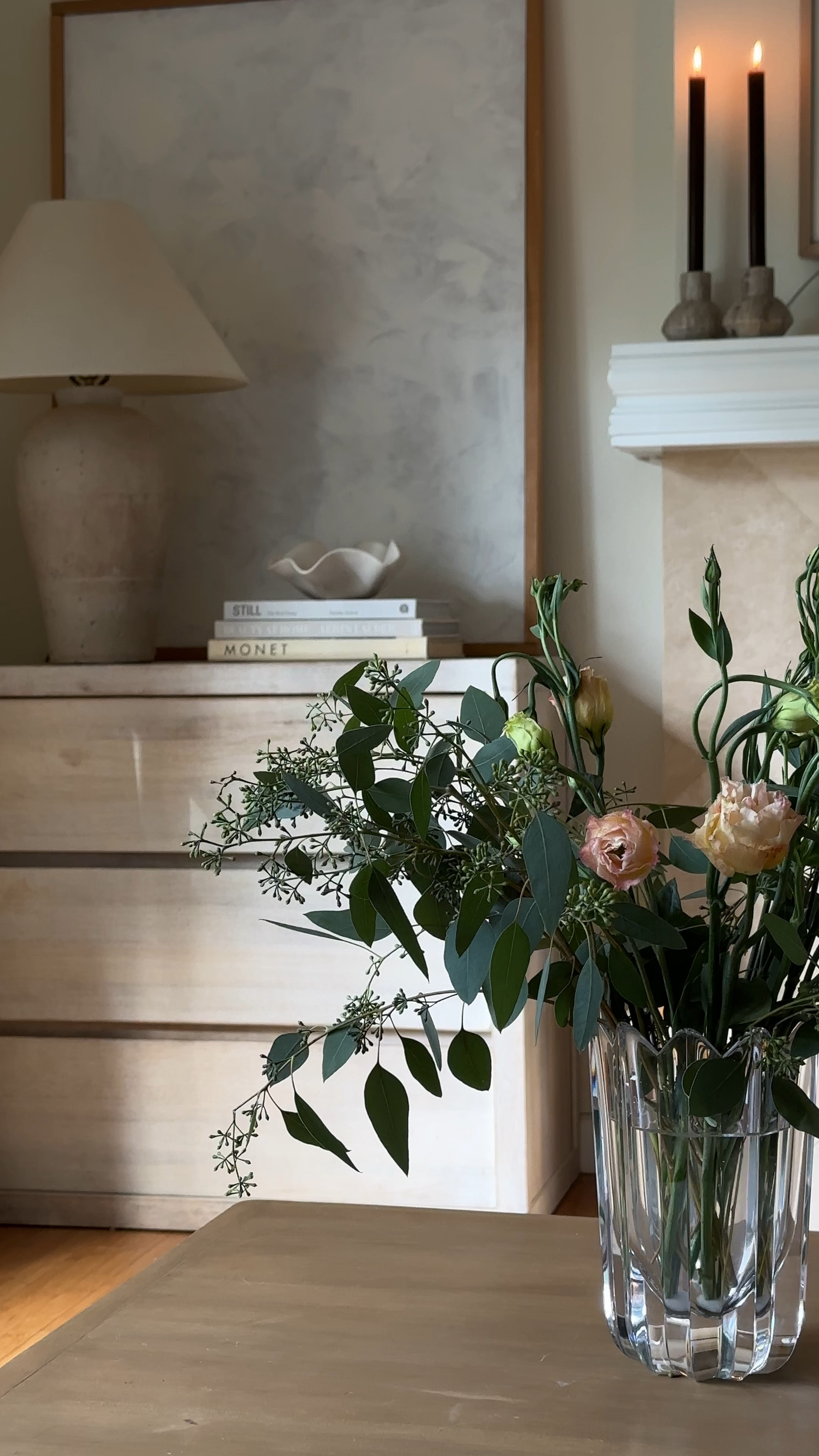 Cozy fall living room decor. Neutral living room. Simple living room. Pottery barn console. Glass vase. Candlesticks

My lamp is vintage, linked a similar option from PB

#LTKVideo #LTKhome #LTKSeasonal
