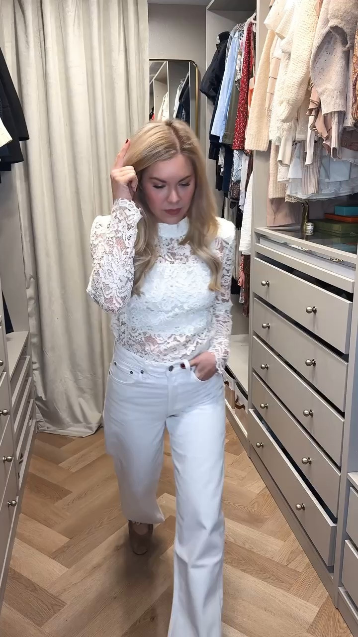 Perfect going into spring outfit 
White jeans
Agolde jeans 
Suede flats 
Lace top


#LTKdayinmylife #LTKSeasonal #LTKootd