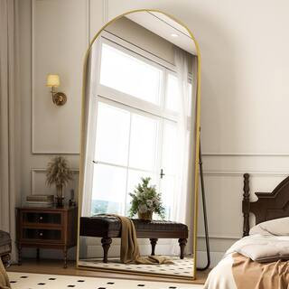 XRAMFY 34 in. W x 76 in. H Arched Classic Gold Aluminum Alloy Framed Full Length Mirror Standing ... | The Home Depot