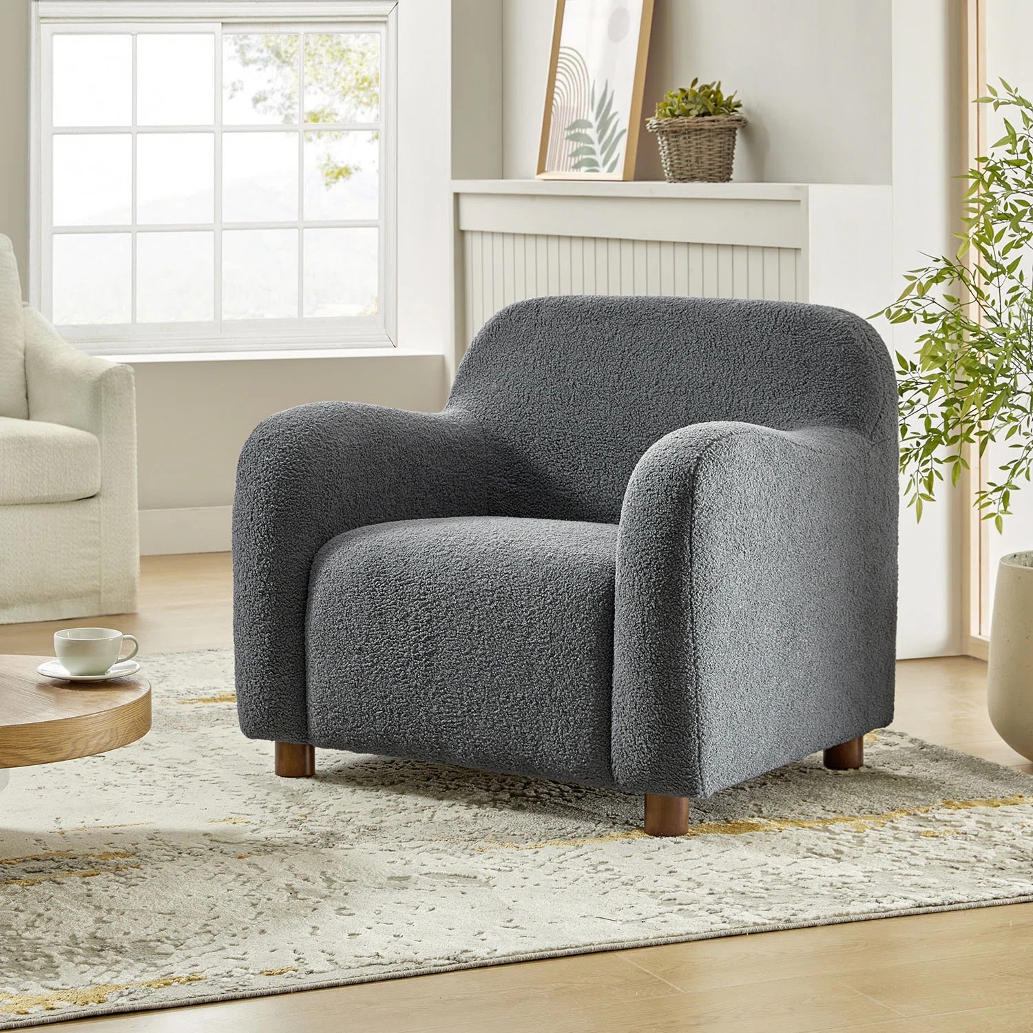 Berken 35'' Wide Lamb Wool Upholstered Teddy Armchair with Solid Wood Legs | Wayfair North America