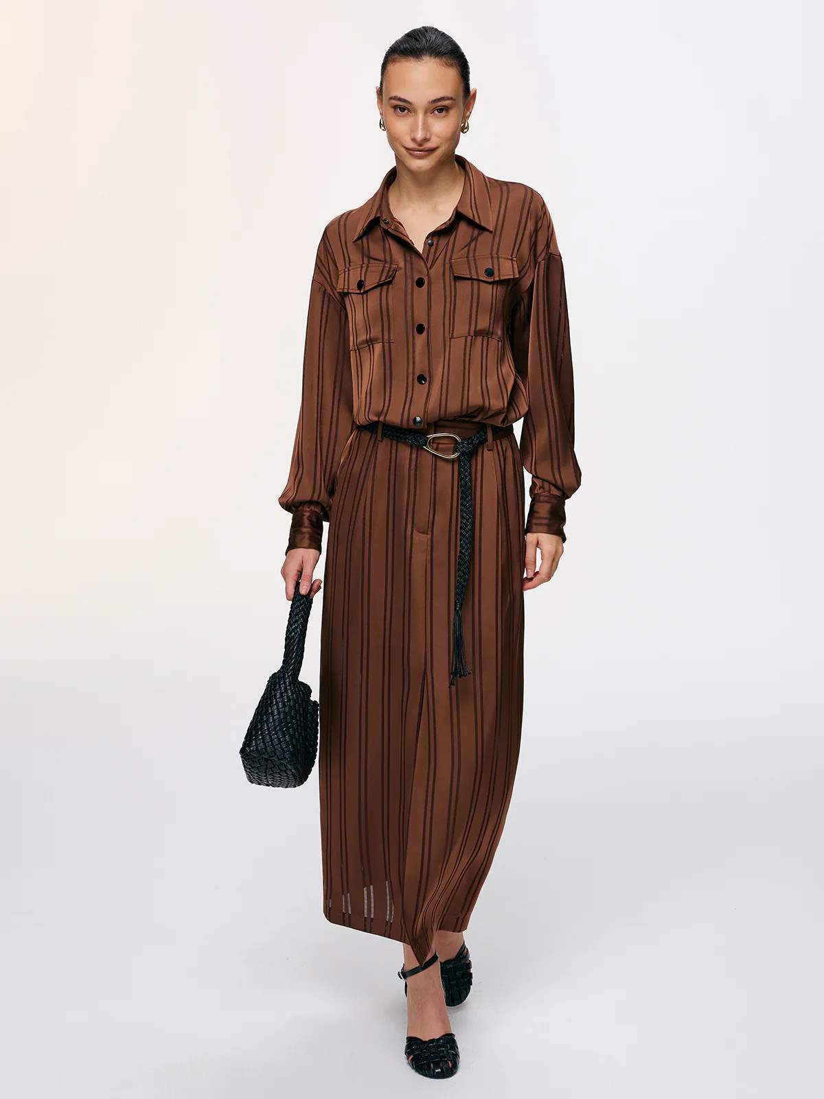 Striped Shirt & Midi Skirt Set | Commense