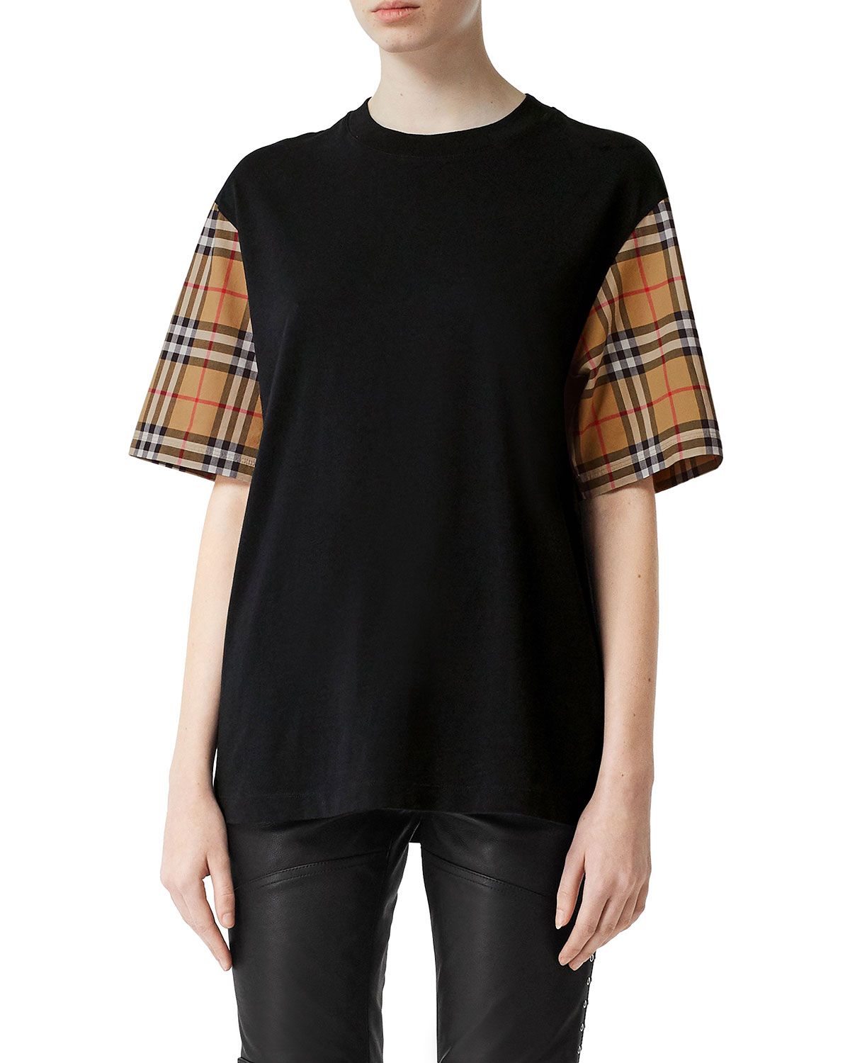 Serra Vintage Check Sleeve T-Shirt | Neiman Marcus