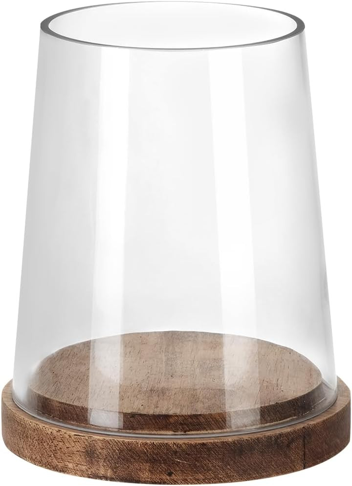6" Wide Glass Hurricane Candle Holders with Handmade Sturdy Glass Sleeves and Vintage Natural Wood Base for Pillar Candle & Plants, Industrial, Farmhouse, Display Cloche Bell Jars, Table Centerpiece | Amazon (US)