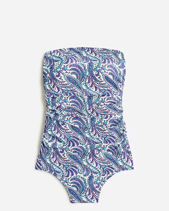 Ruched bandeau one-piece swimsuit in purple paisley | J.Crew US