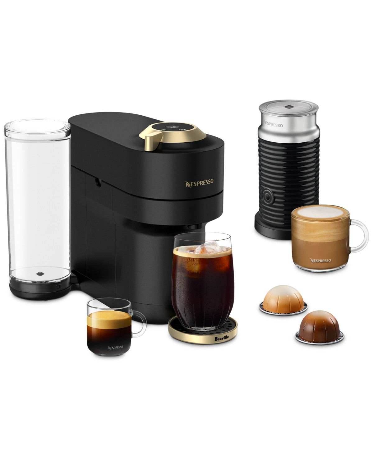 Nespresso Limited-Edition Vertuo Pop+ Deluxe Coffee and Espresso Maker by Breville - Matte Black/gold | Macy's