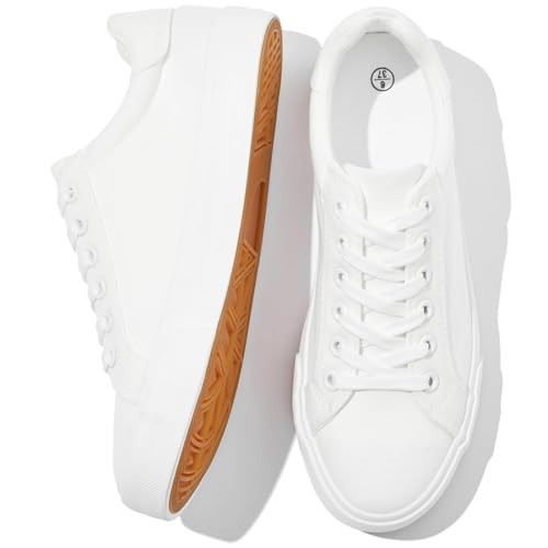 Witwatia White Canvas Sneakers for Women Lace-up Tennis Shoes Non-Slip Cozy Low Top Walking Shoes for Women White US5.5 | Amazon (US)