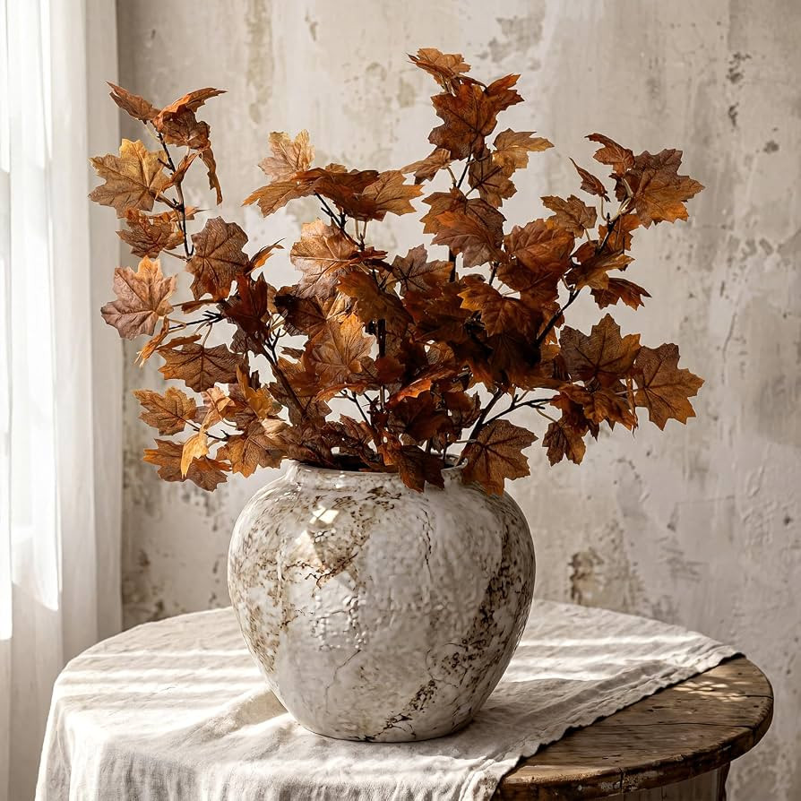 Suncalla 4 Pcs Artificial Maple Leaves Branches 27.6 Inch Fall Fake Leaves Stems Burnt Orange Sil... | Amazon (US)
