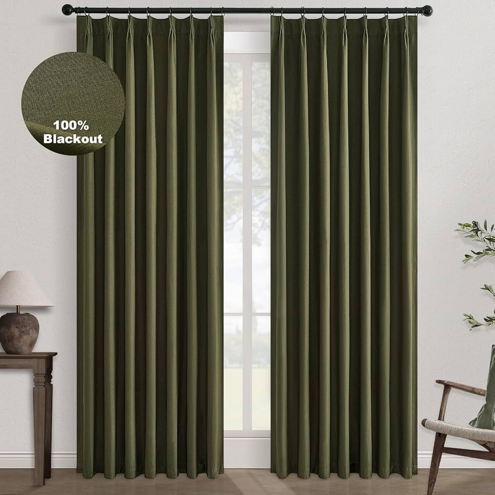 Topfinel Olive Green Linen Blackout Curtains 108 Inches Long for Living Room Large Window, Pinch ... | Amazon (US)