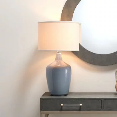 Table Lamp in Dove Grey Glass w/ Drum Shade in Pebble Linen | Sam's Club