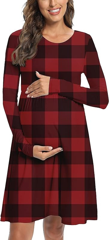 AONESX Long Sleeve Maternity Swing Dress, Fall Chic Pregnancy Dress for Casual Wear, Baby Shower,... | Amazon (US)