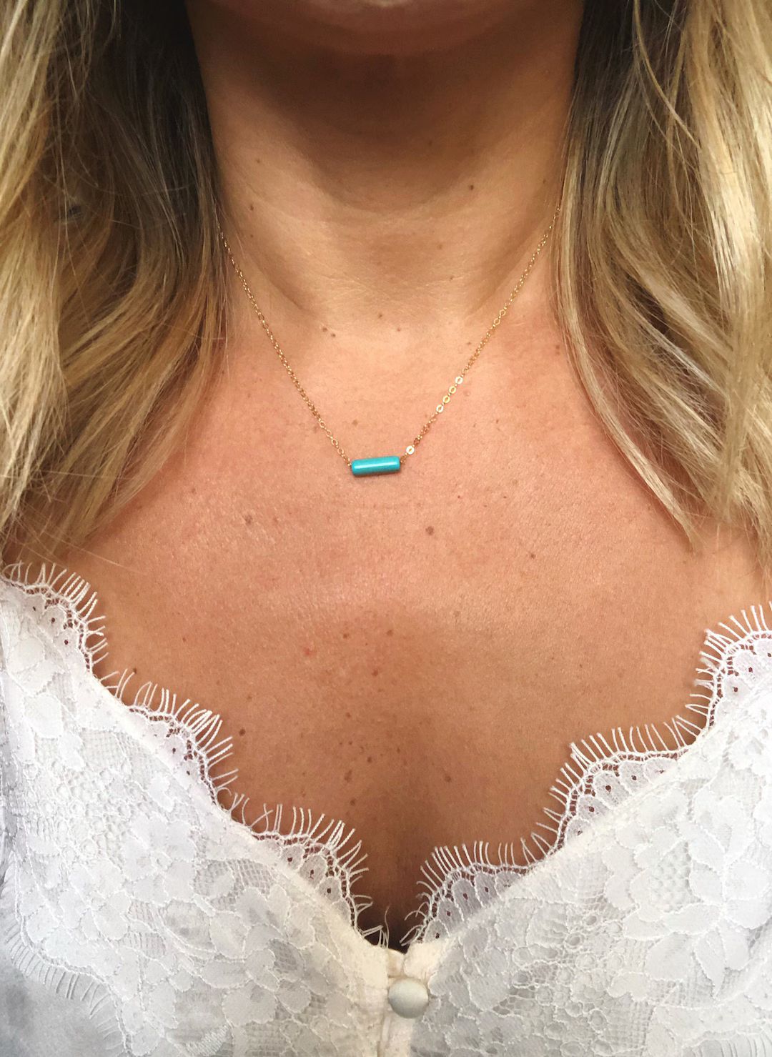 Dainty Turquoise Tube Bead Necklace / 14k Gold Filled / Sterling Silver / Minimalist Necklace | Etsy (US)