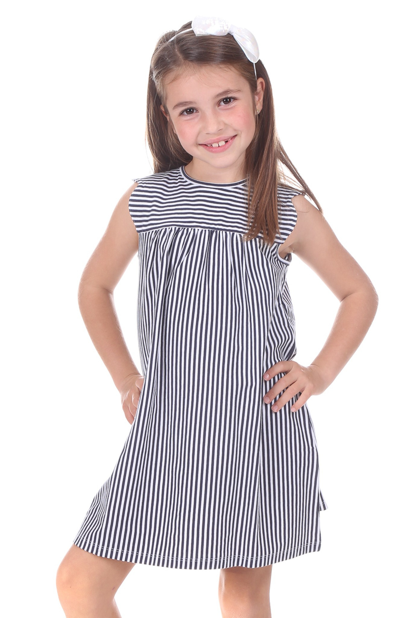 Girls Mimi Dress in Thin Navy Stripe | Duffield Lane