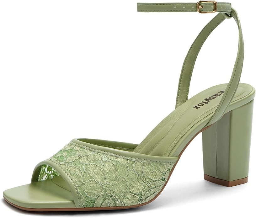 Easyfox Open Toe Chunky Heels for Women Ankle Strap High Heeled Sandals | Amazon (US)