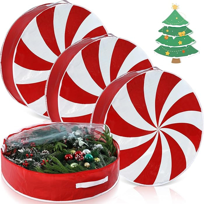 4 Pcs 24 Inch Christmas Wreath Storage Bag Candy Cane Wreath Storage Container Clear Window Dual ... | Amazon (US)