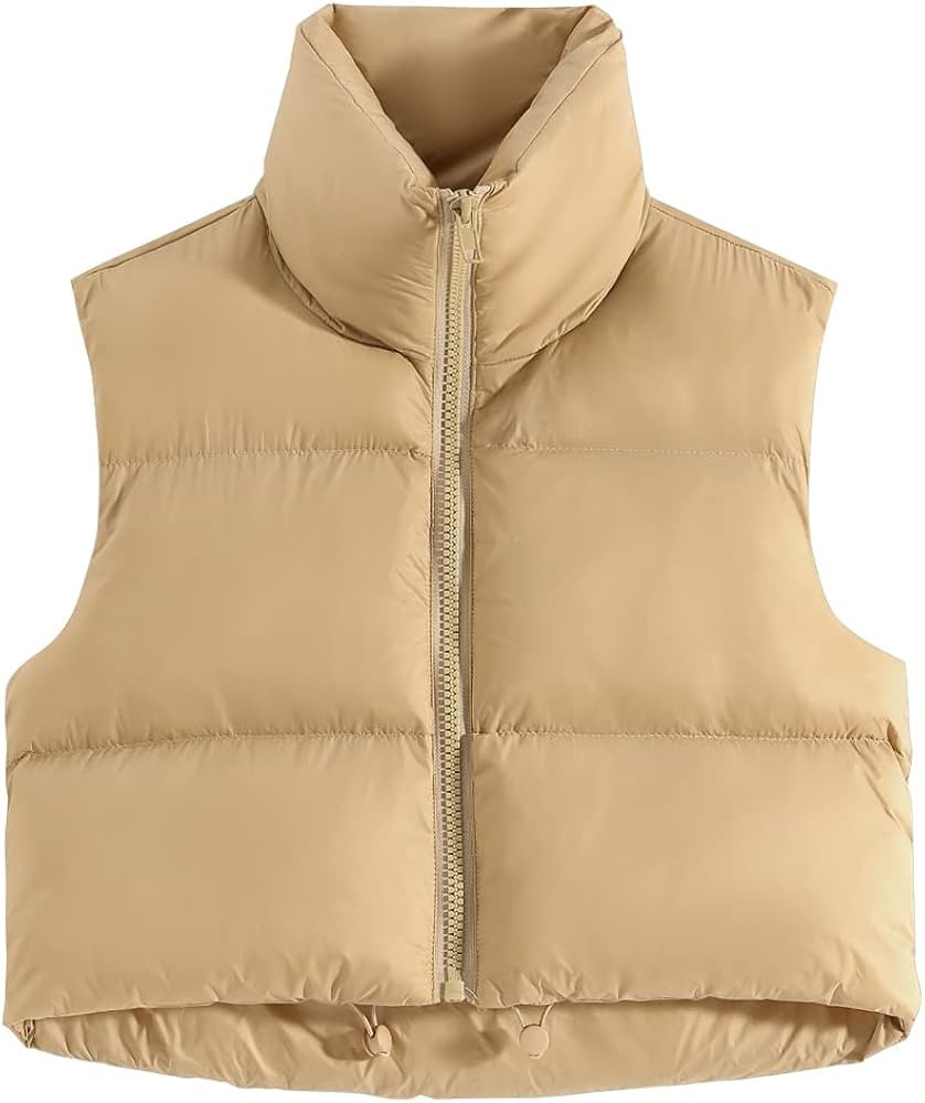 Fuinloth Women's Padded Vest, High Stand Collar Lightweight Zip Crop Puffer Gilet | Amazon (US)