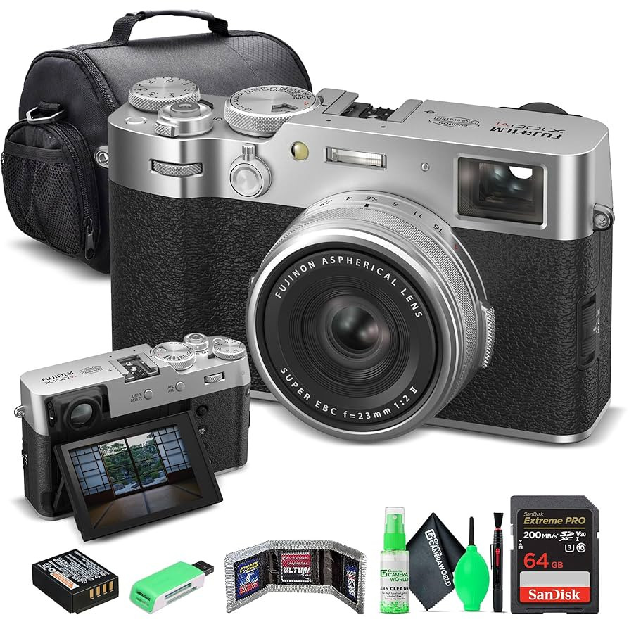 FUJIFILM X100VI Digital Camera (Silver) (16821822) + 64GB Card + Card Reader + Carrying Case + Me... | Amazon (US)