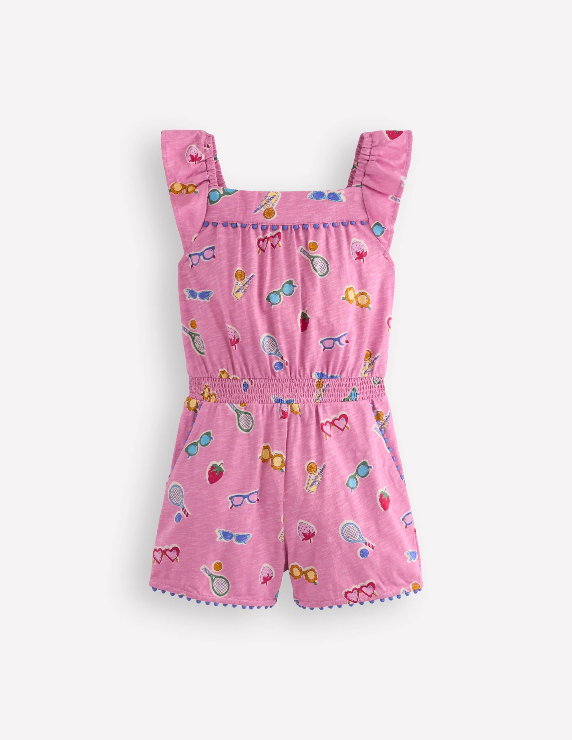 Ciara Pom Trim Jersey Romper-Formica Pink Holiday | Boden (US)