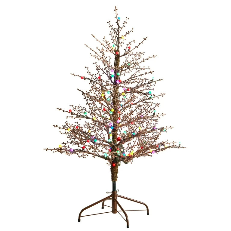 Nearly Natural 4' Brown Frosted Berry Twig Artificial Christmas Tree Prelit 100 Multicolored Gum ... | Walmart (US)