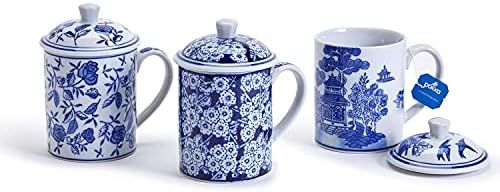 Twos Company Chinoiserie Mug with Lid Set of 3 with Assorted 3 Patterns | Amazon (US)