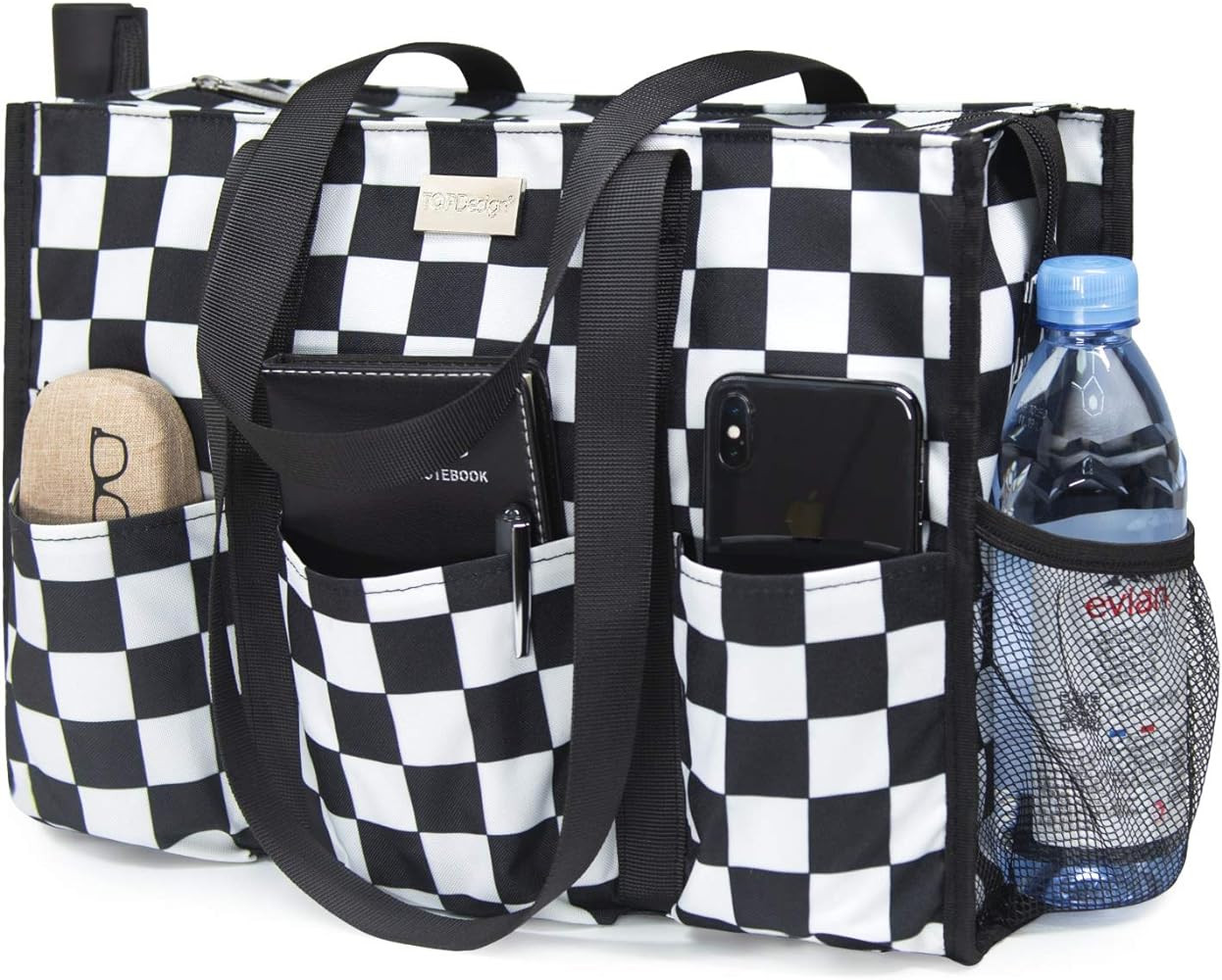 TOPDesign Utility Water Resistant Tote Bag with 13 Pockets, Top Zipper Closure & Thick Bottom Sup... | Amazon (US)