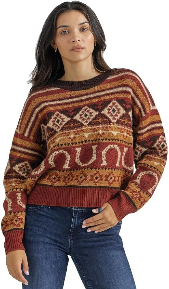 Wrangler Women's Punchy Horseshoe Sweater Burgundy L | Amazon (US)