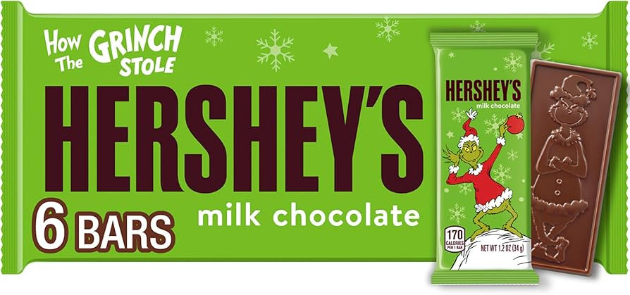 HERSHEY'S Grinch Milk Chocolate, Christmas Candy Bars, 1.2 oz (6 Count) | Amazon (US)