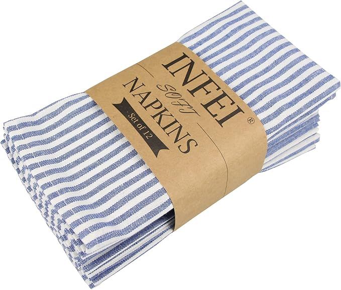 INFEI Plain Striped Linen Cotton Dinner Cloth Napkins - Set of 12 (17 x 17 inches) - for Events &... | Amazon (US)