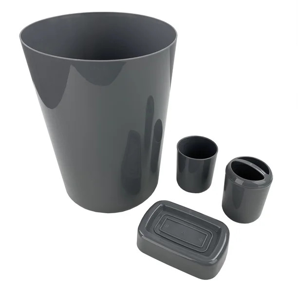 Mainstays Modern 4 Piece Solid Print Plastic Bath Accessories Set, Silver | Walmart (US)