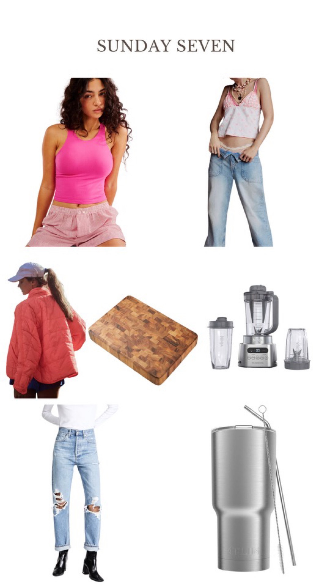 Here are seven things I’ve been loving lately!
-this Clean Lines Cami from Free People!
-these Free People cuffed jeans
-this Free People Jacket
-I’ve had this Crate and Barrel cutting board for years and I love it!
-my ninja blender is a must have for my shake!
-these Agolde 90s jeans
-a stainless steel tumbler is a MUST for the shake!

#LTKfindsunder50 #LTKfindsunder100 #LTKstyletip