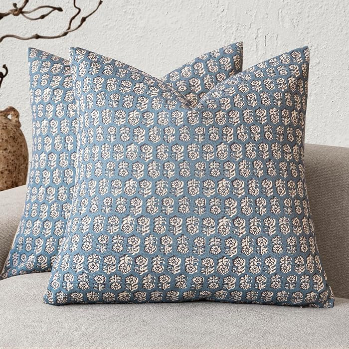 Foindtower Decorative Floral Print Throw Pillow Covers 18\u00d718 Dusty Blue | Amazon (US)